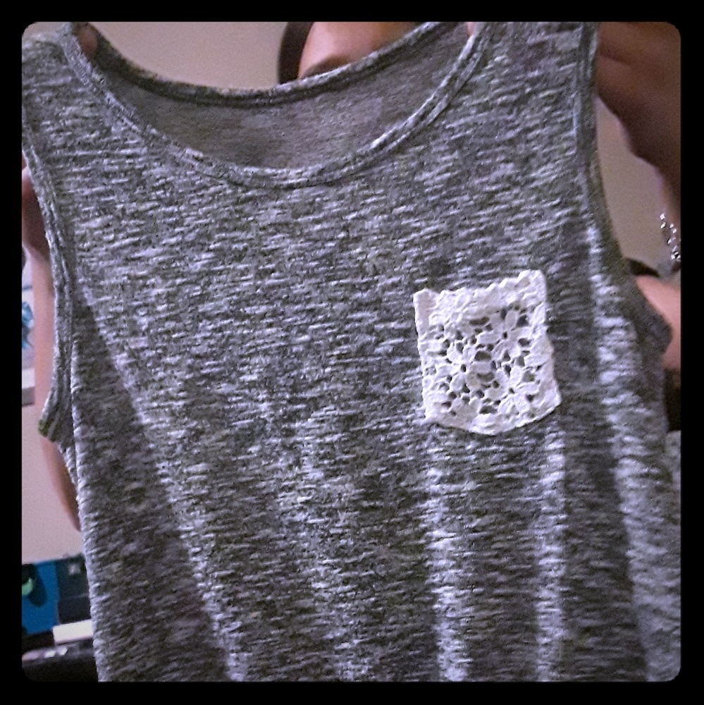 Justice grey tank top with lace pocket